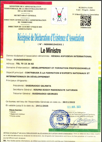 Recepisse RAI Burkina